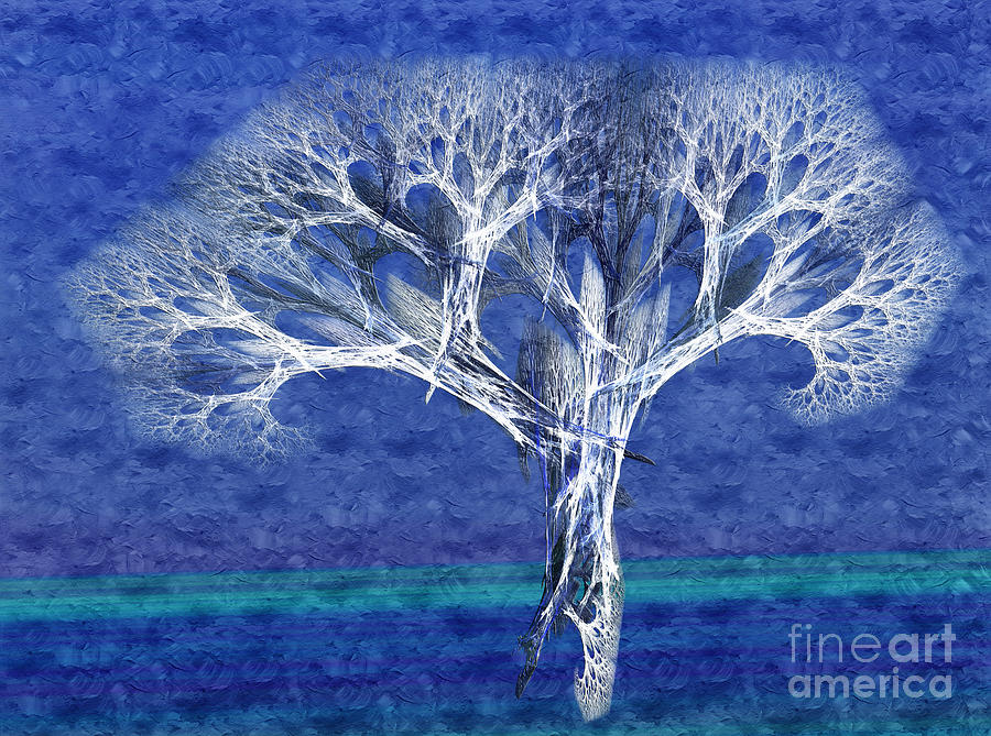 The Tree In Winter At Dusk - Painterly - Abstract - Fractal Art Digital Art by Andee Design