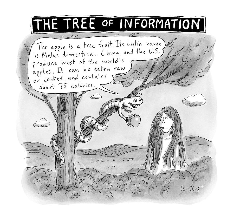 The Tree Of Information -- The Serpent Gives Eve Drawing by Roz Chast