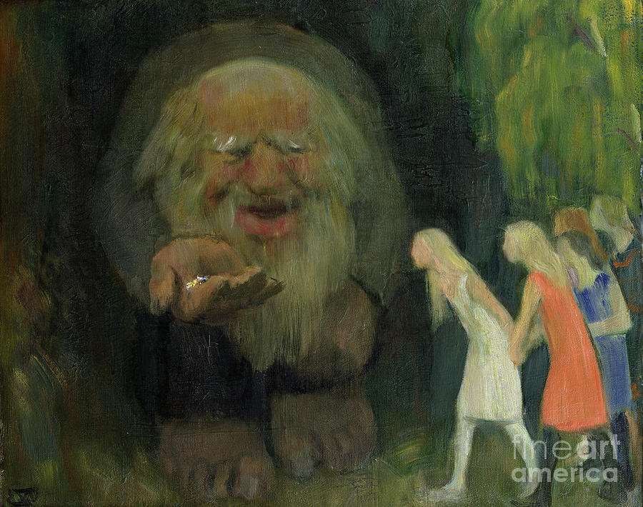 The troll lured the girls with gold Painting by Erik Werenskiold