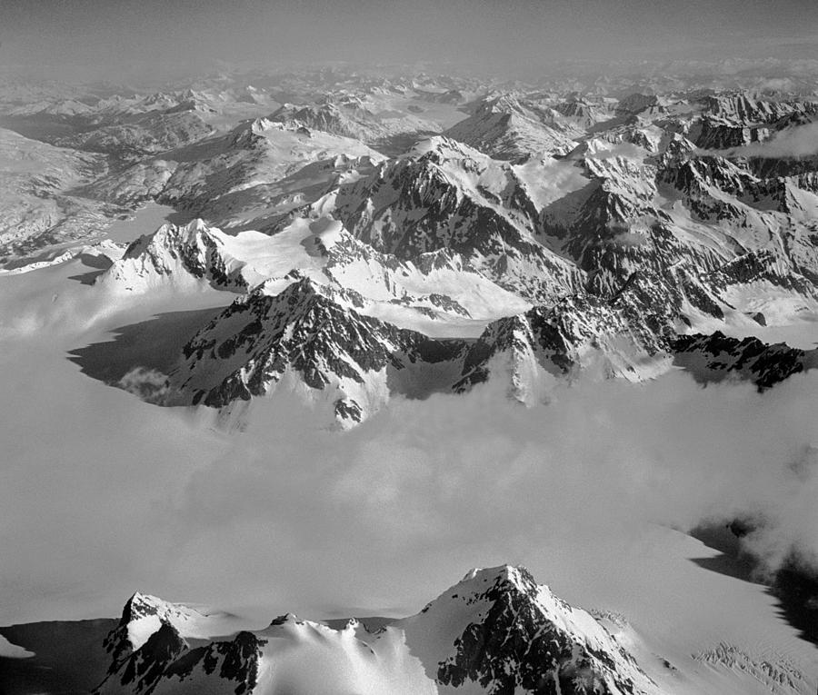 Mountain Photograph - T-101800-BW-Unnamed Peaks of Alaska by Ed  Cooper Photography