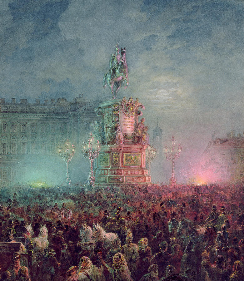 Vasili Semenovich Sadovnikov Painting - The Unveiling of the Nicholas I Memorial in St. Petersburg by Vasili Semenovich Sadovnikov