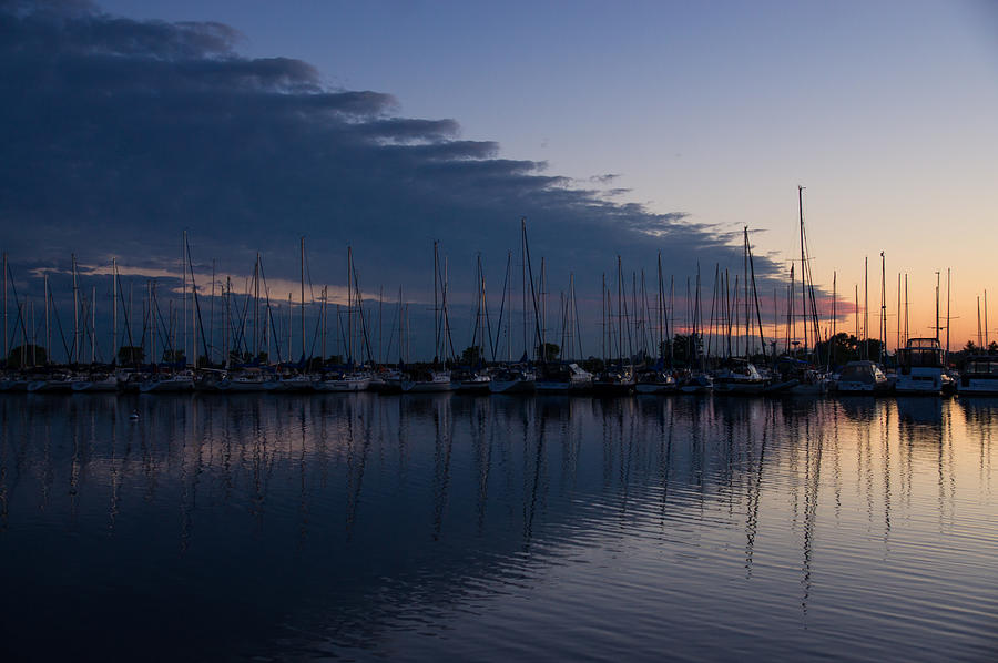 Boat Photograph - The Urge to Sail Away - Violet Sky Reflecting in Lake Ontario in Toronto Canada by Georgia Mizuleva