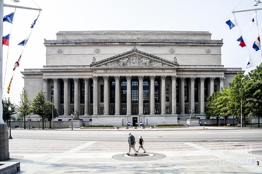 The US National Archives building in Washington DC USA viewed from the Navy Memorial Photograph by William Kuta