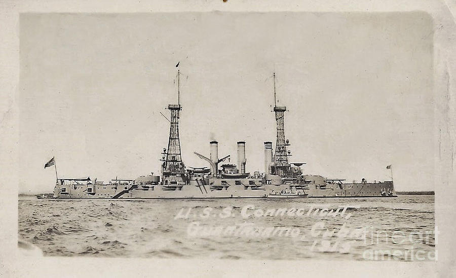 Pier Photograph - The USS Connecticut Guantanamo Cuba 1915    by Helene Guertin