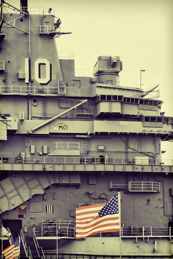 The USS Yorktown Aircraft Carrier in Split Toning Color Photograph by Kathy Clark