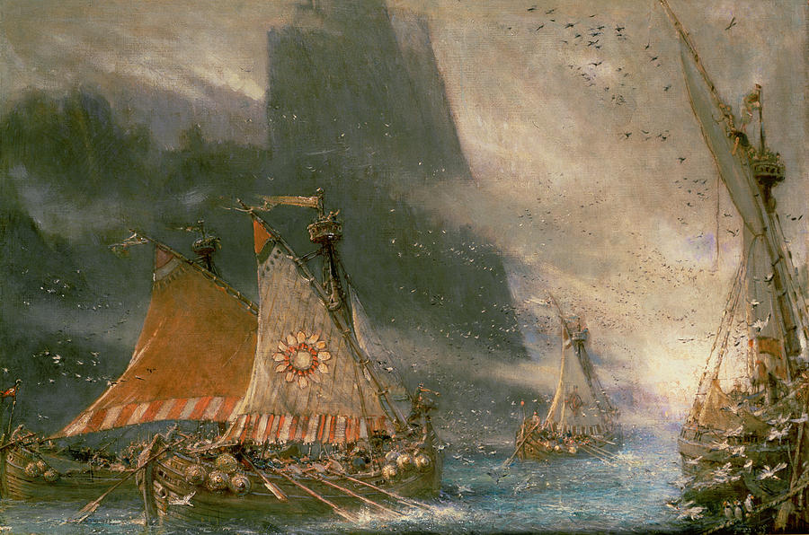 Shipping Painting - The Viking Sea Raiders by Albert Goodwin