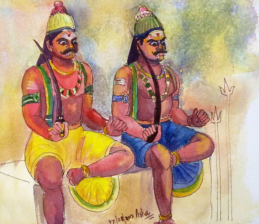 The village Gods Painting by Asha Sudhaker Shenoy