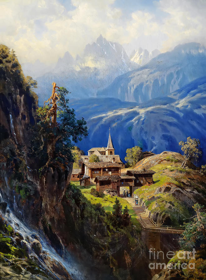 Tree Painting - The village in the Bernese Oberland by Viktor Birkus