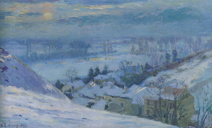 Winter Painting - The Village of Herblay under snow by Albert-Charles Lebourg