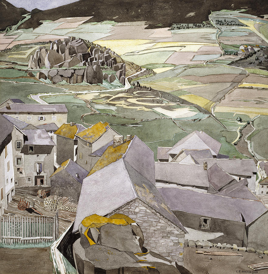 Fields Drawing - The Village Of La Lagonne by Charles Rennie Mackintosh