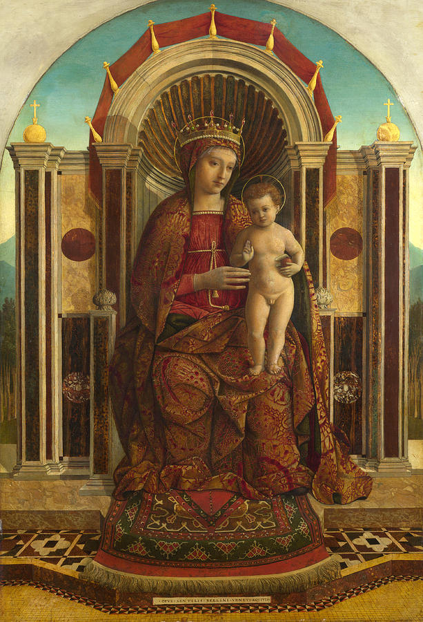 Gentile Bellini Painting - The Virgin and Child Enthroned by Gentile Bellini