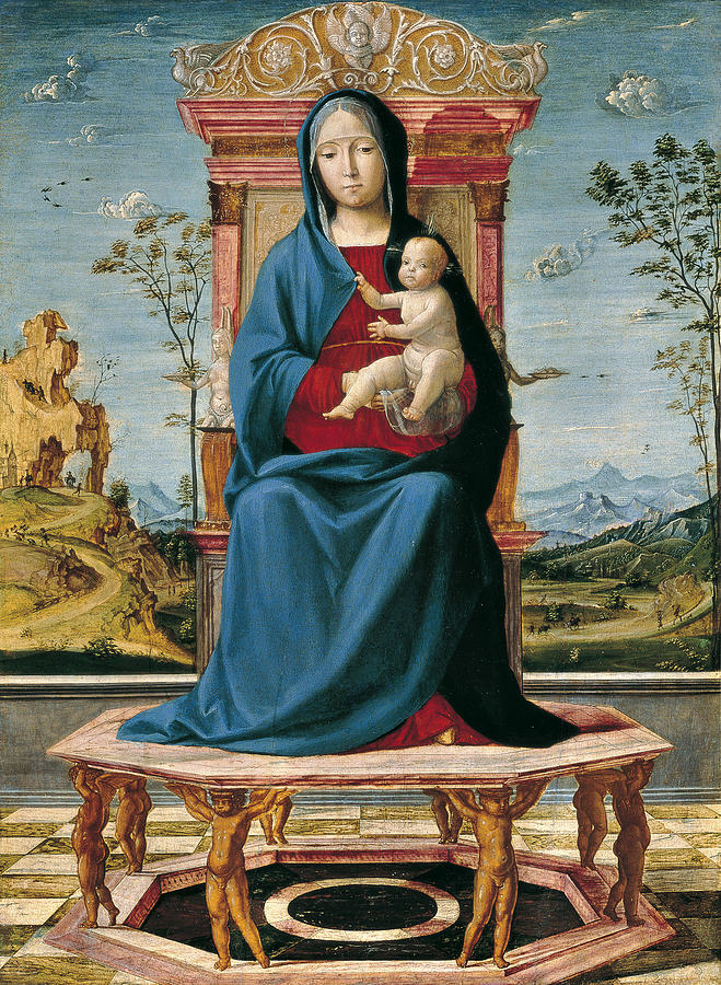 The Virgin and Child enthroned Painting by Lorenzo Costa | Fine Art America