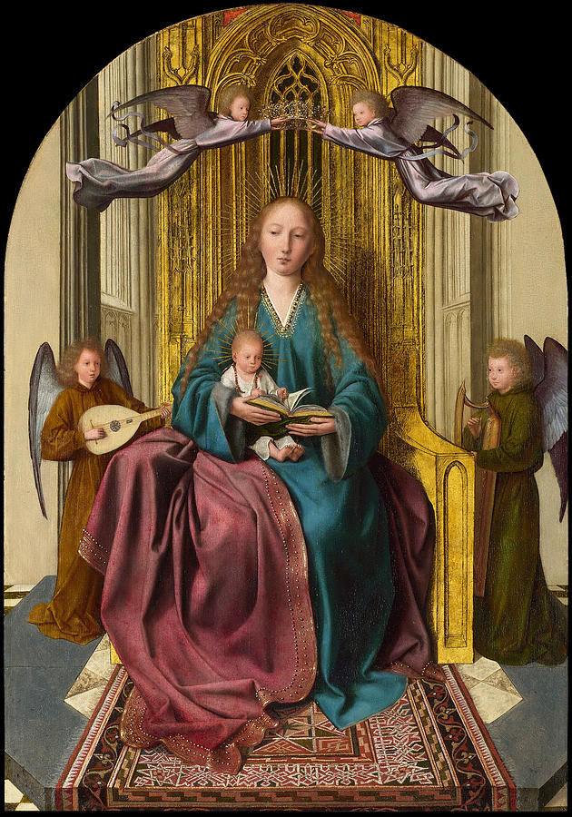 The Virgin and Child Enthroned with Four Angels Painting by Quentin Matsys