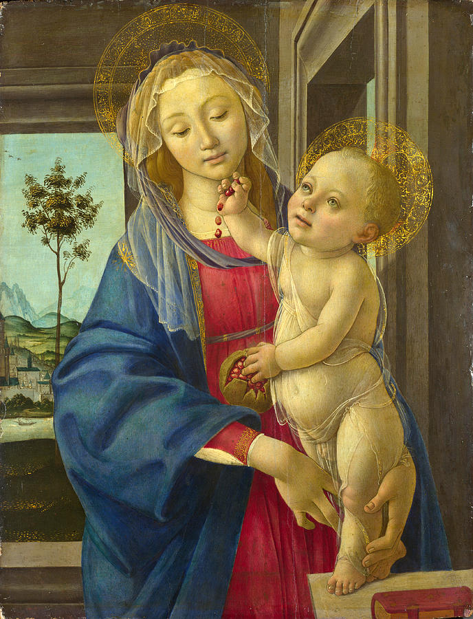 The Virgin and Child with a Pomegranate Painting by Workshop of Sandro Botticelli