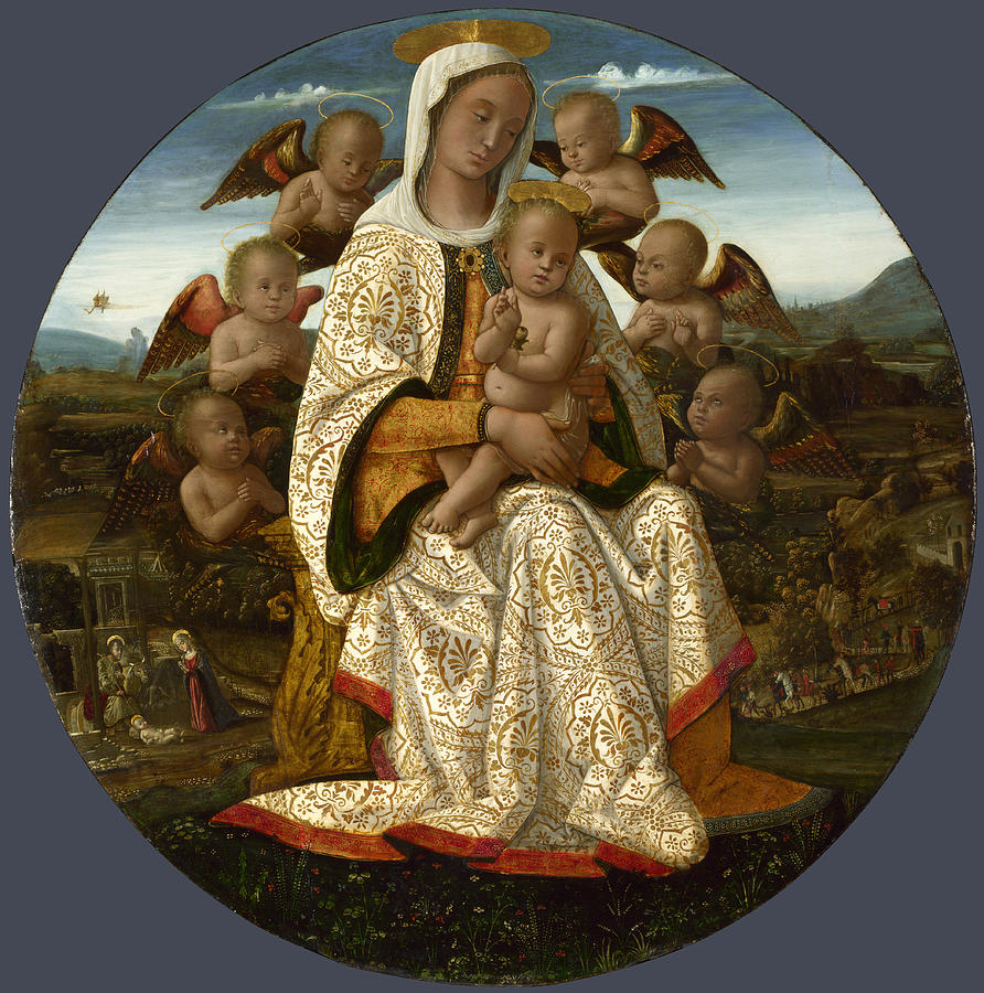 Madonna Painting - The Virgin and Child with Cherubim by Bernardino Fungai