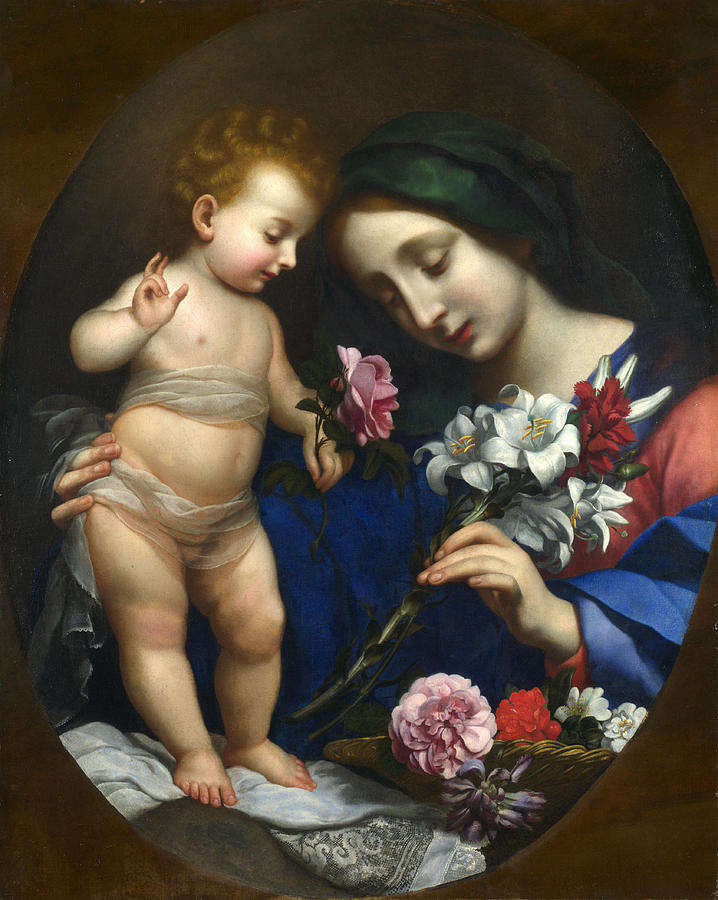 The Virgin and Child with Flowers Painting by After Carlo Dolci