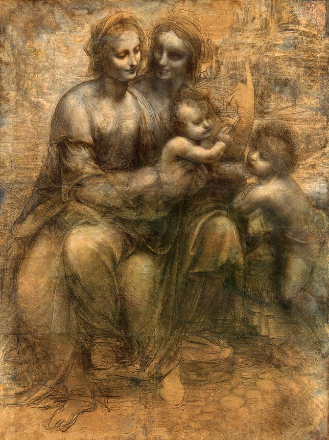 Leonardo Da Vinci Painting - The Virgin and Child with Saint Anne and Saint John the Baptist by Leonardo da Vinci