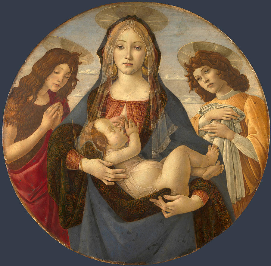 The Virgin and Child with Saint John and an Angel Painting by Workshop of Sandro Botticelli