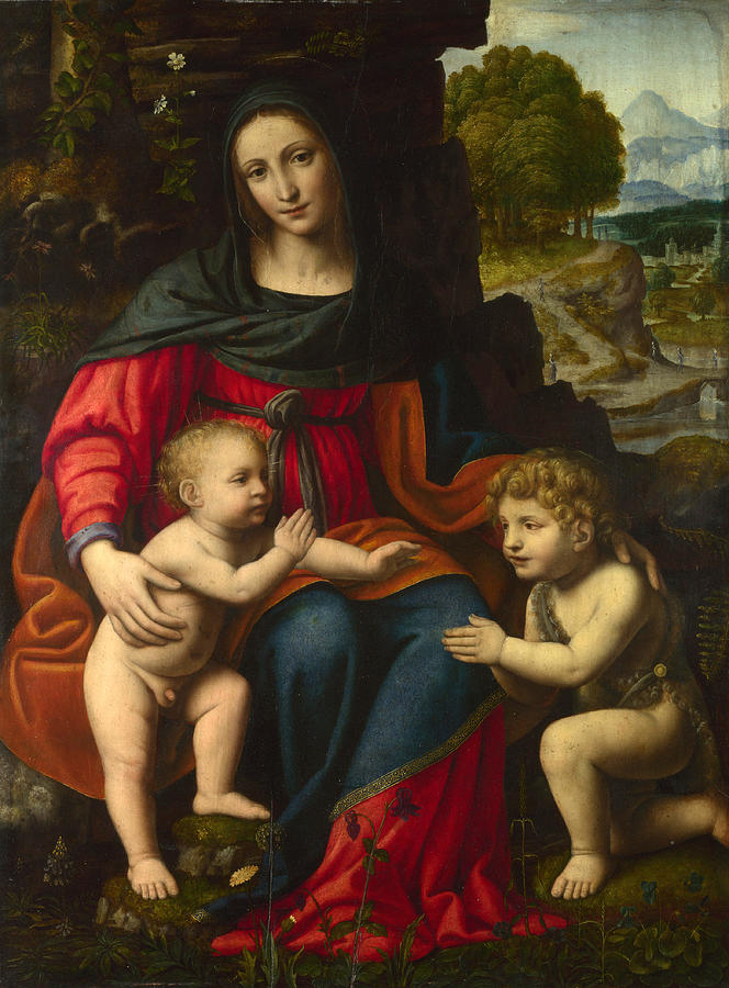 Bernardino Luini Painting - The Virgin and Child with Saint John by Bernardino Luini