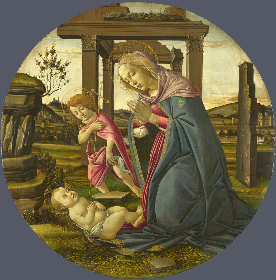The Virgin and Child with Saint John the Baptist Painting by Workshop of Sandro Botticelli