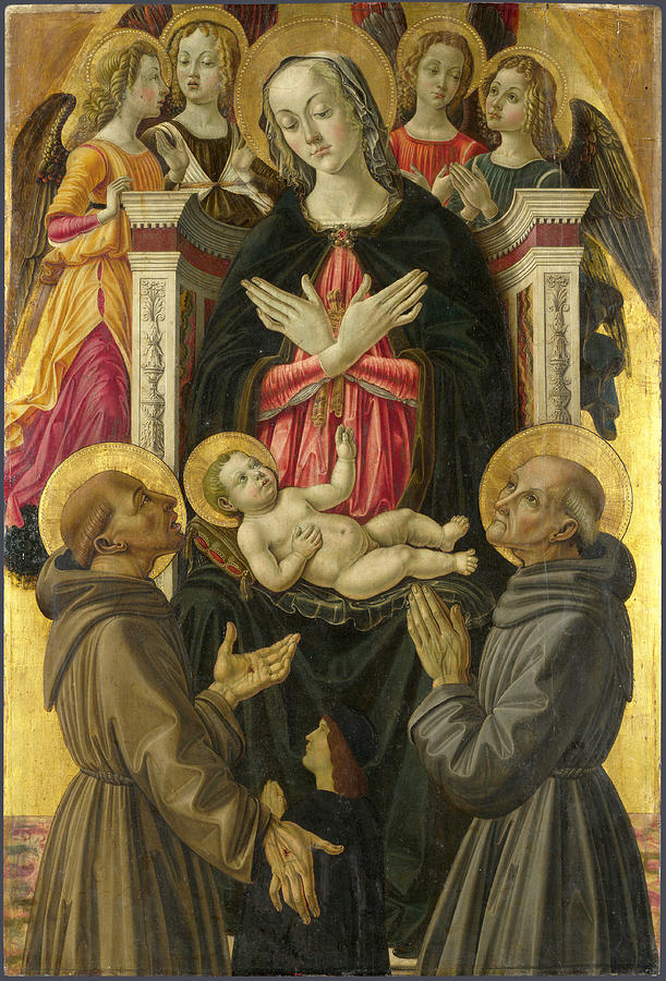 The Virgin and Child with Saints Angels and a Donor Painting by Bartolomeo Caporali
