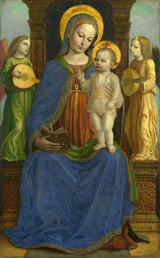 Madonna Painting - The Virgin and Child with Two Angels by Bernardino Bergognone
