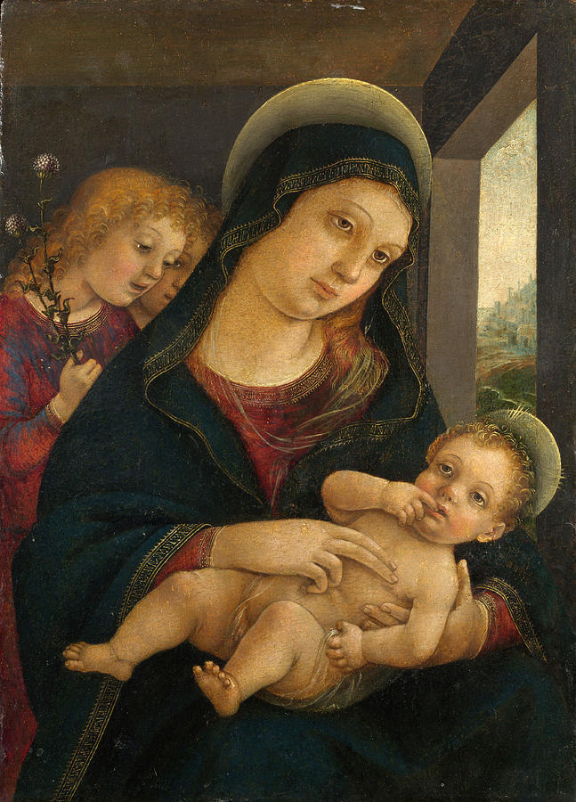 Madonna Painting - The Virgin and Child with Two Angels by Liberale da Verona
