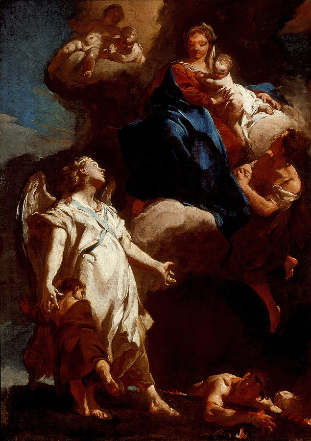 The Virgin Appearing to the Guardian Angel Painting by Giovanni Battista Piazzetta