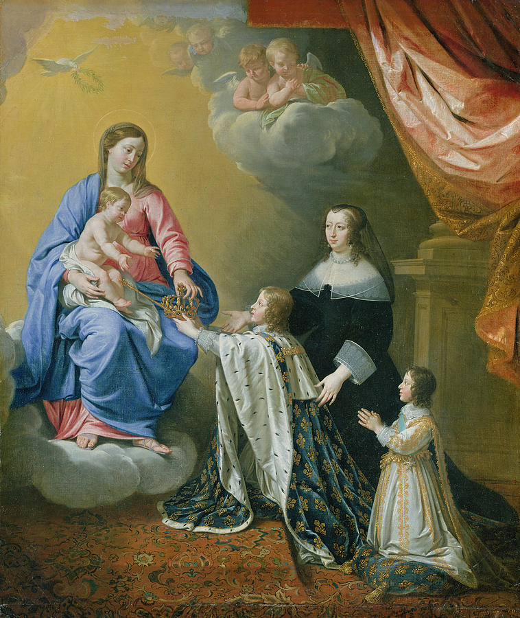 Madonna Painting - The Virgin Mary Gives The Crown And Sceptre To Louis Xiv, 1643  by Philippe de Champaigne