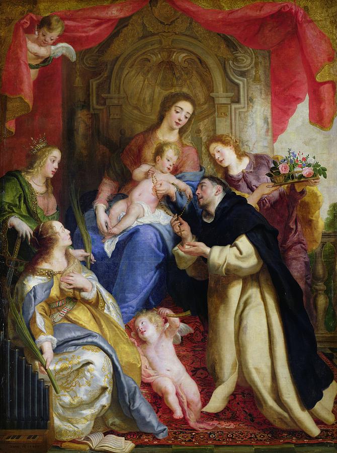 Madonna Painting - The Virgin Offering The Rosary To St. Dominic by Gaspar de Crayer