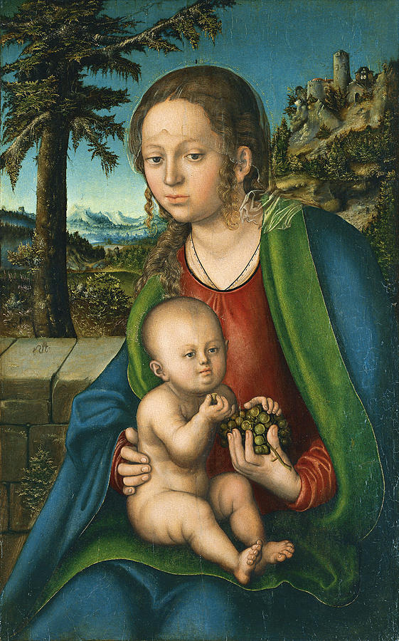 The Virgin with Child with a Bunch Grapes Painting by Lucas Cranach the Elder