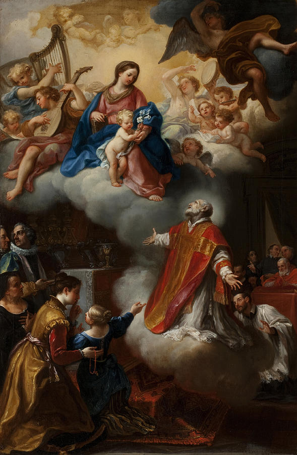 Madonna Painting - The Vision Of St. Philip Neri, 1721 by Marco Benefial