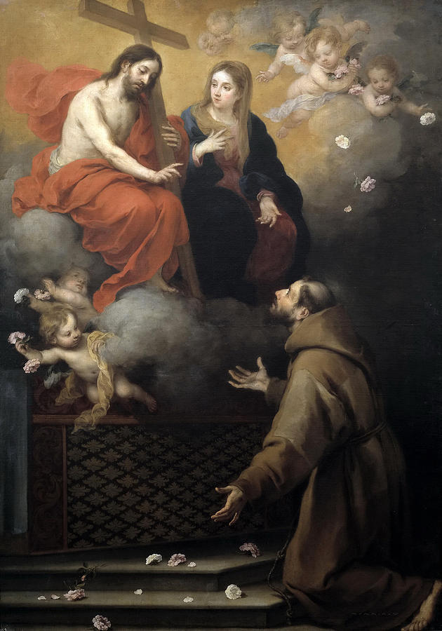 The Vision to St. Francis at Porziuncola Painting by Bartolome Esteban Murillo