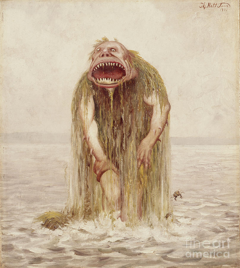 The wade troll that only lived on virgin meat Painting by Theodor Kittelsen
