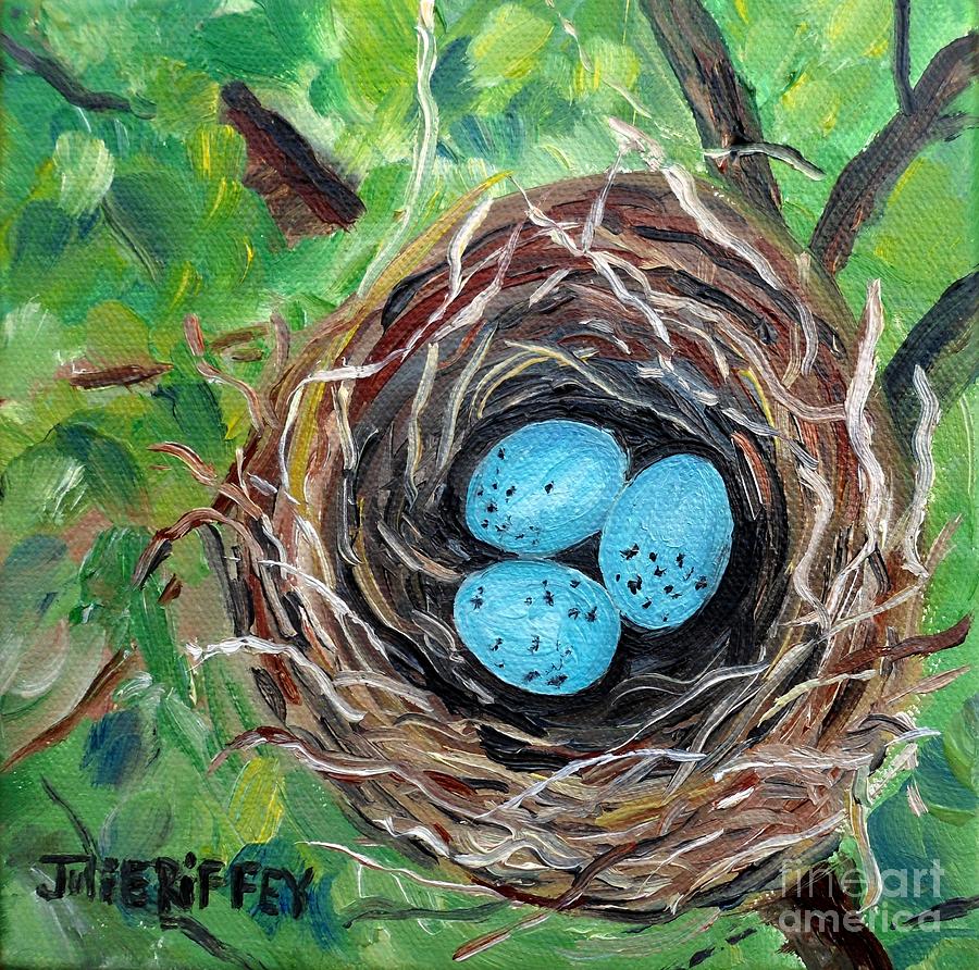 The Waiting Game - Birds Nest with eggs Painting by Julie Brugh Riffey