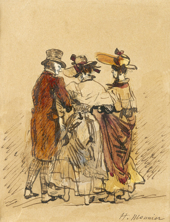 Hat Drawing - The Walk  by Henri Bonaventure Monnier