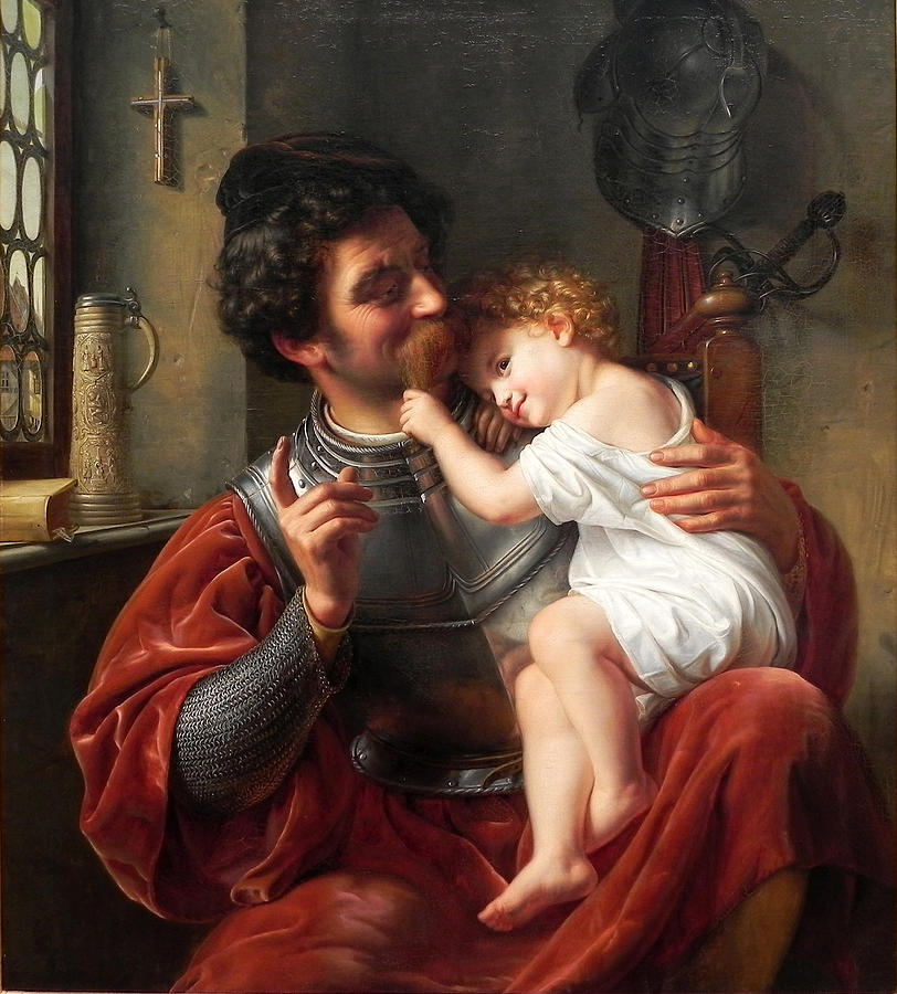 Ferdinand Theodor Hildebrandt Painting - The Warrior and His Child by Ferdinand Theodor Hildebrandt