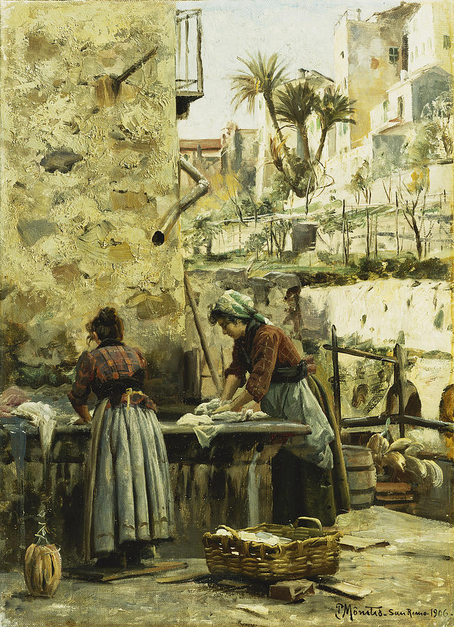 Peder Monsted Painting - The Washerwomen by Peder Monsted