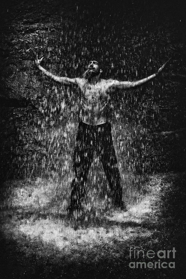 Black And White Photograph - Under The Waterfall 01 by Louie Musa