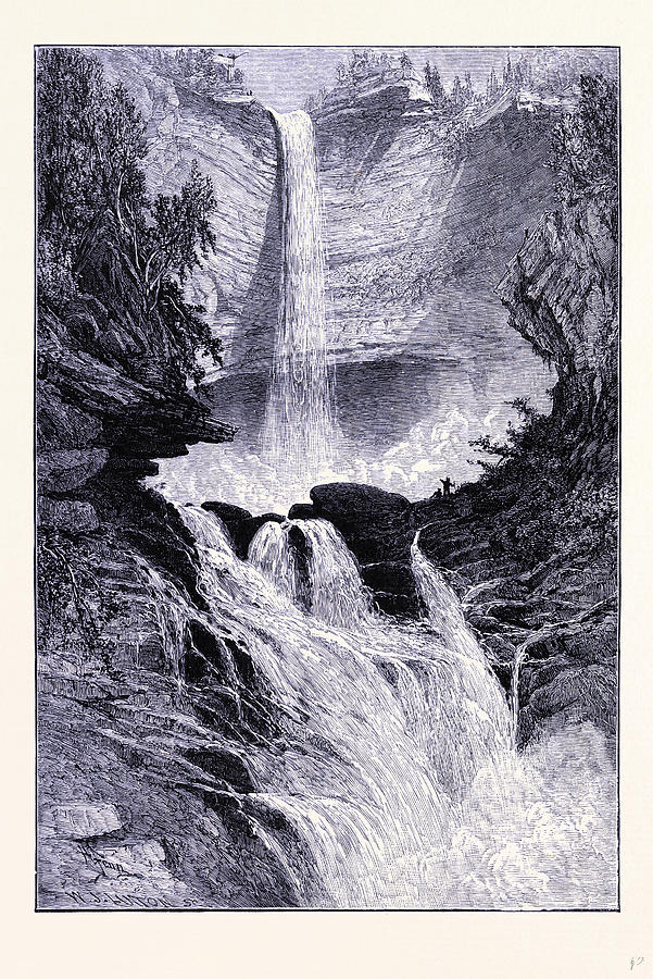 The Waterfall Of Catskills United States Of America Drawing by American ...