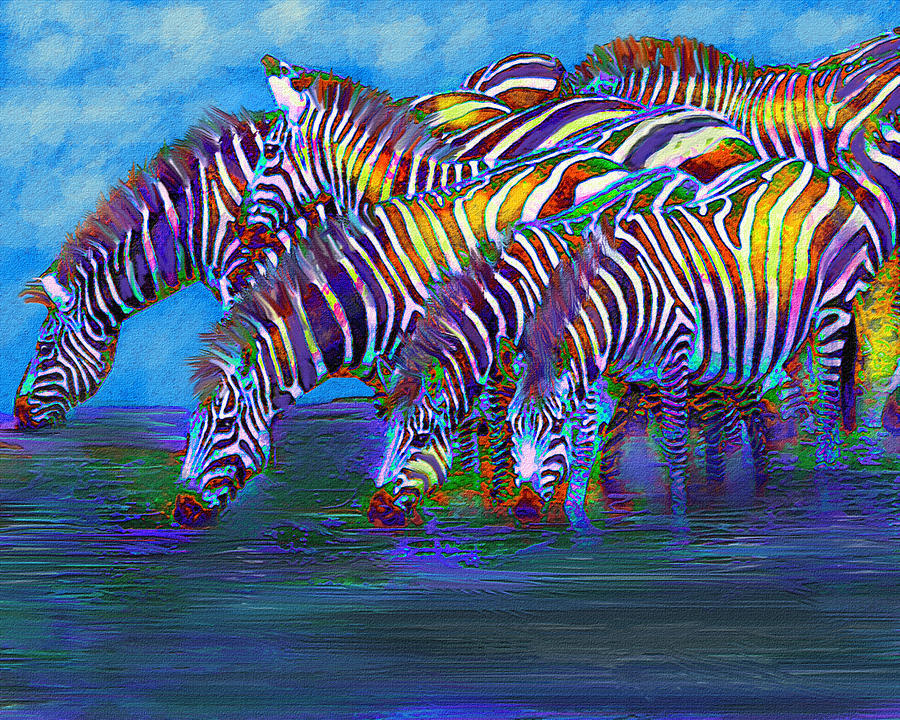 Zebra Digital Art - The Waterhole by Jane Schnetlage