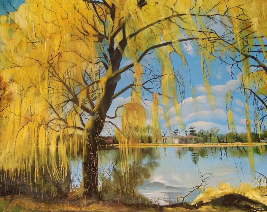 Landscape Painting - The Weeping Willow by Antonia Posey