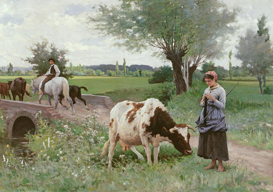 Cow Painting - The Well Kept Cow by Edouard Debat-Ponsan