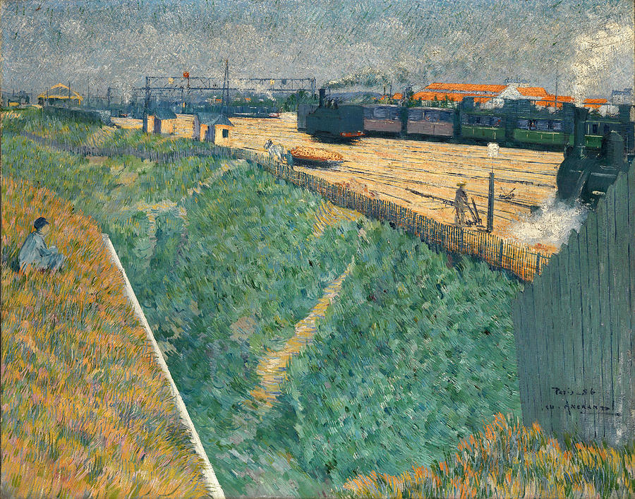 Charles Angrand Painting - The Western Railway at its Exit from Paris by Charles Angrand