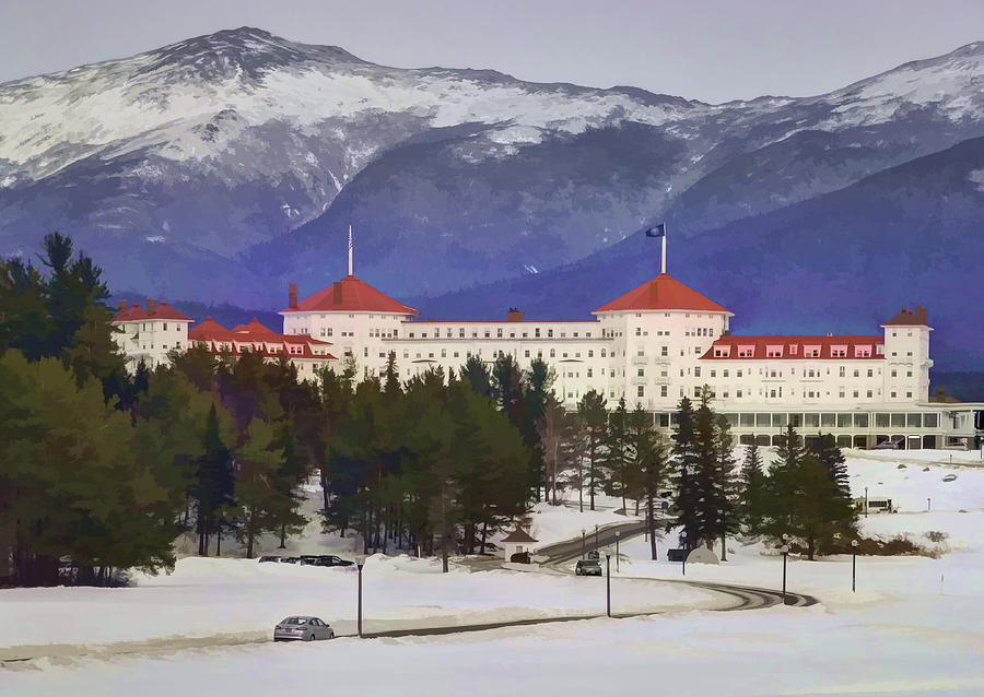 Architecture Photograph - The White Mountain Resort Watercolor by Laura Duhaime