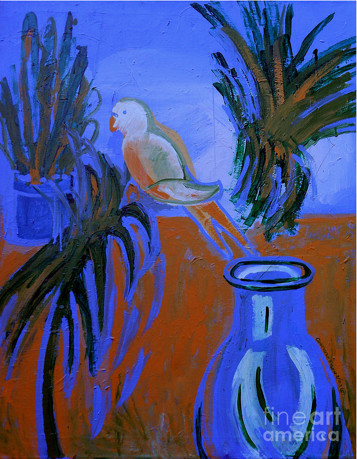 Parakeet Painting - The White Parakeet by Genevieve Esson