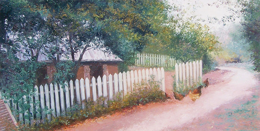 Tree Painting - The white picket fence by Jan Matson