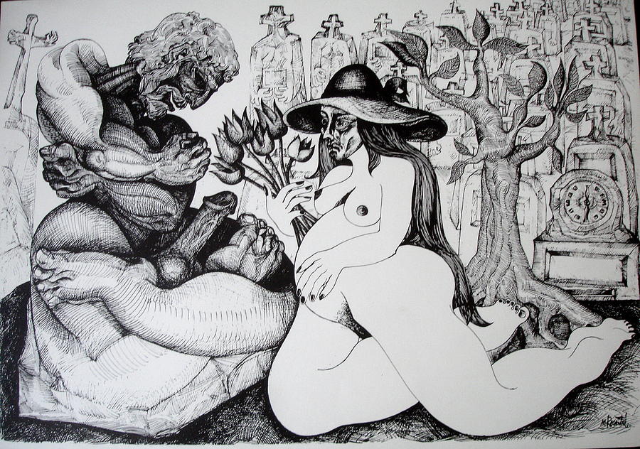 Surrealism Drawing - The Widow by Moshe Rosental