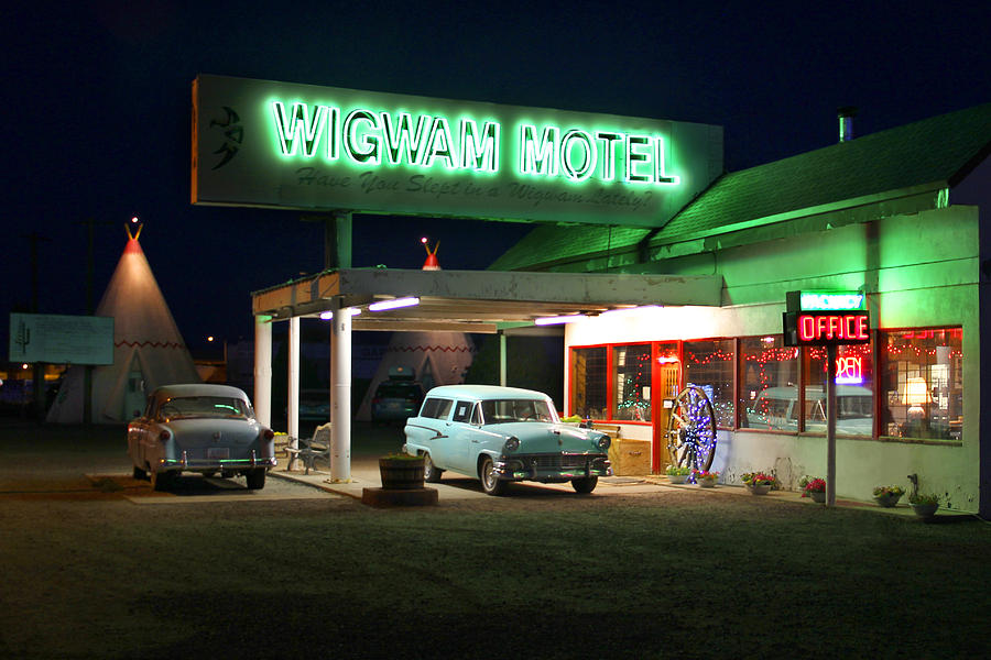 Night Scene Photograph - The Wigwam Motel On Route 66 2 by Mike McGlothlen