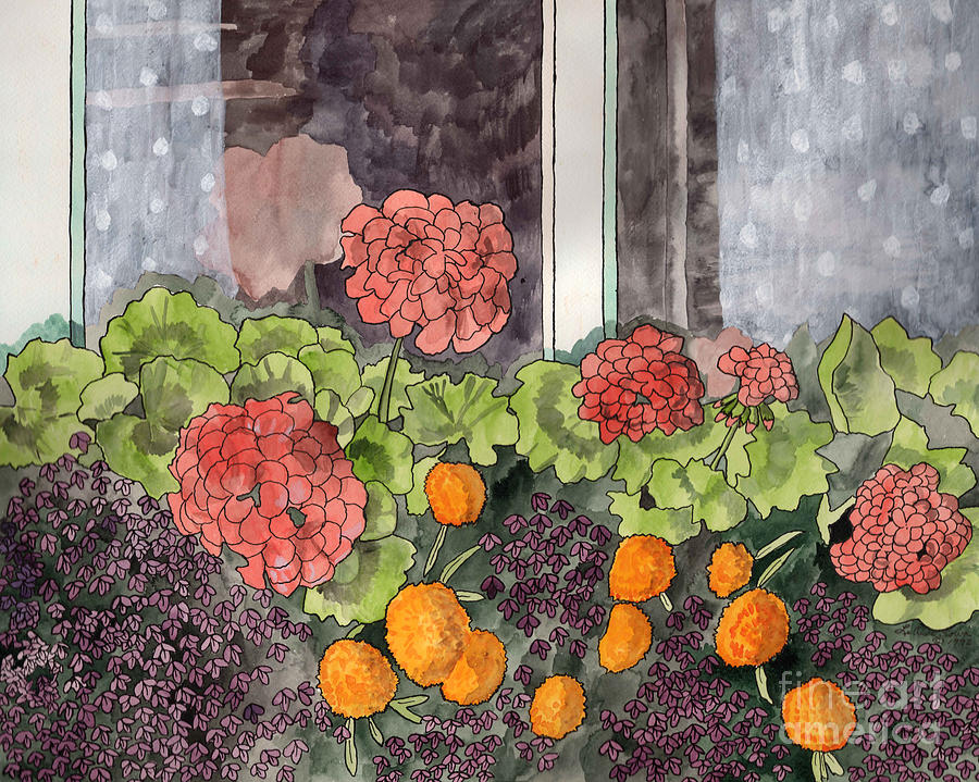 Floral Prints, Flower Prints, Flower Painting, The Window Box Painting by LeAnne Sowa